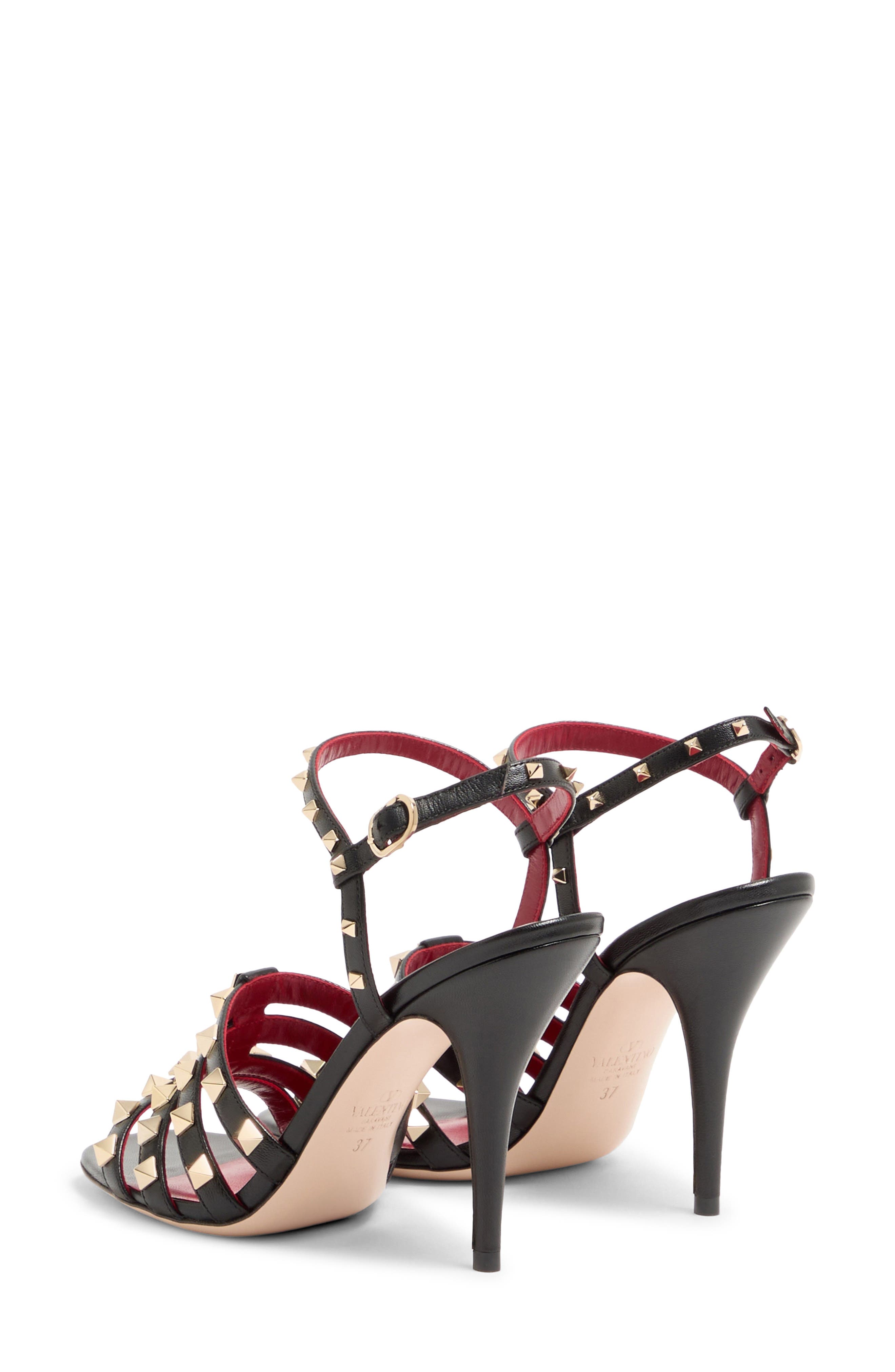 Valentino Rockstud Ankle Strap Sandal, Alternate, color, Black