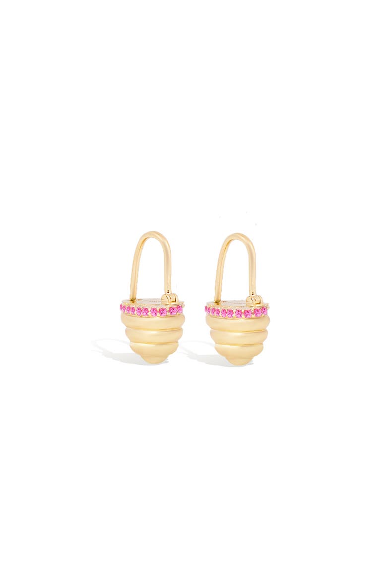 Found Gold Cap Huggie Earring, Main, color, Pink Sapphire- Gold