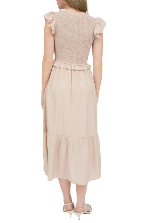 BLU PEPPER BLU PEPPER BOW CAP SLEEVE SMOCKED FIT & FLARE MIDI DRESS