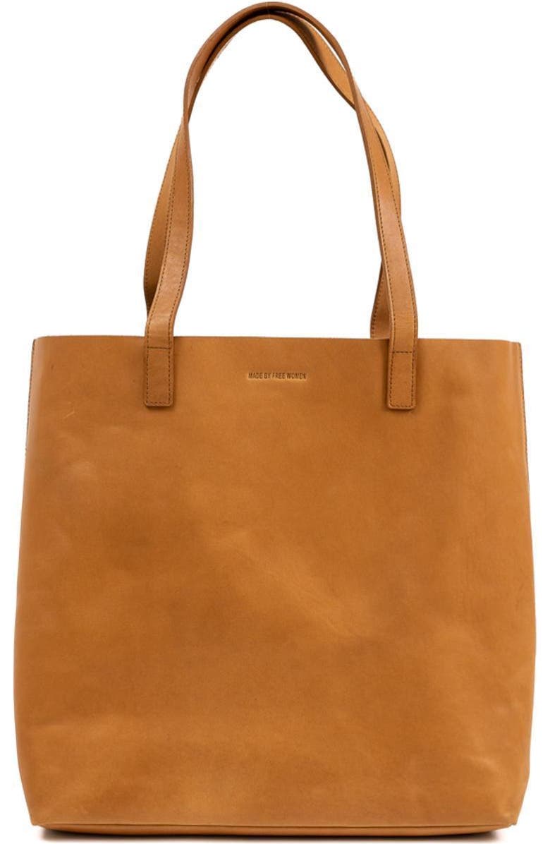 Made Free Leather Day Tote Bag, Alternate, color, Camel