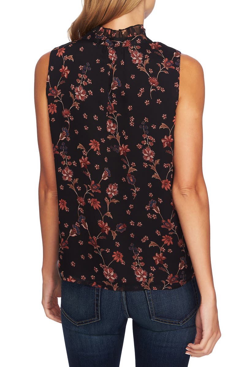 CeCe Bohemian Garden Tie Neck Sleeveless Blouse, Alternate, color,