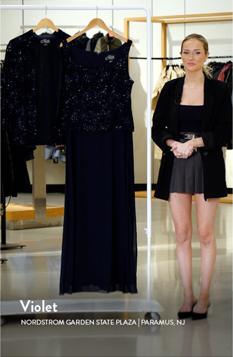 Sequin Mock Two-Piece Gown with Jacket, sales video thumbnail