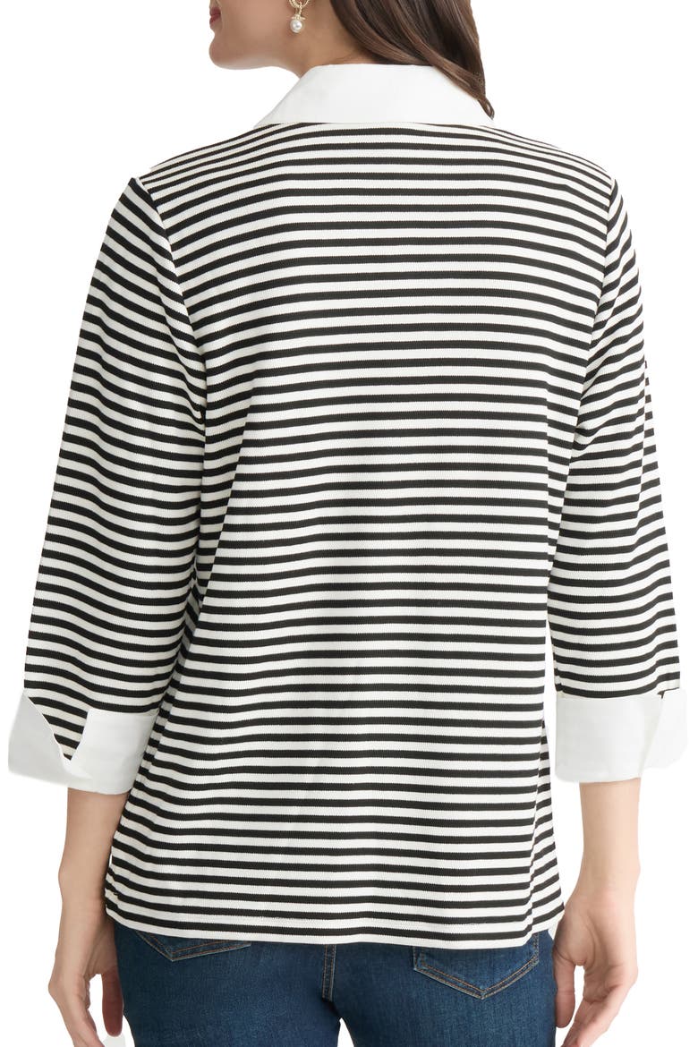 Stripe Three Quarter Sleeve Knit Twofer Top, Alternate, color, NATURAL WHITE/ JONES BLACK