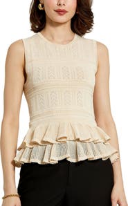 Mac Duggal Sleeveless High Neck Knit Top With Ruffle Hem