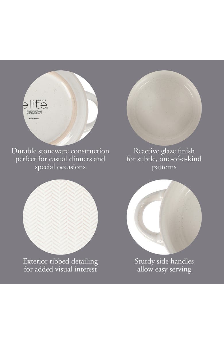 Gibson Elite Earlhart 2 Piece 6 Inch Ribbed Stoneware Soup Bowl Set with Handles, Alternate, color, White