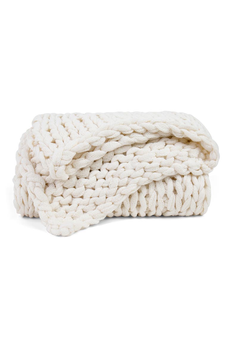 HOME SPUN Chunky Knit Throw Blanket, Main, color, IVORY