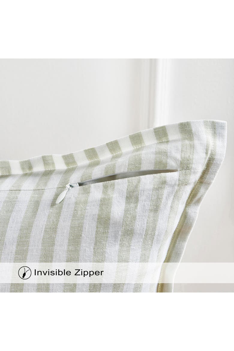 Linen Throw Pillow Cover with Invisible Zipper, 20 x 20 Inches - Santa Barbara, Alternate, color, Sage and White