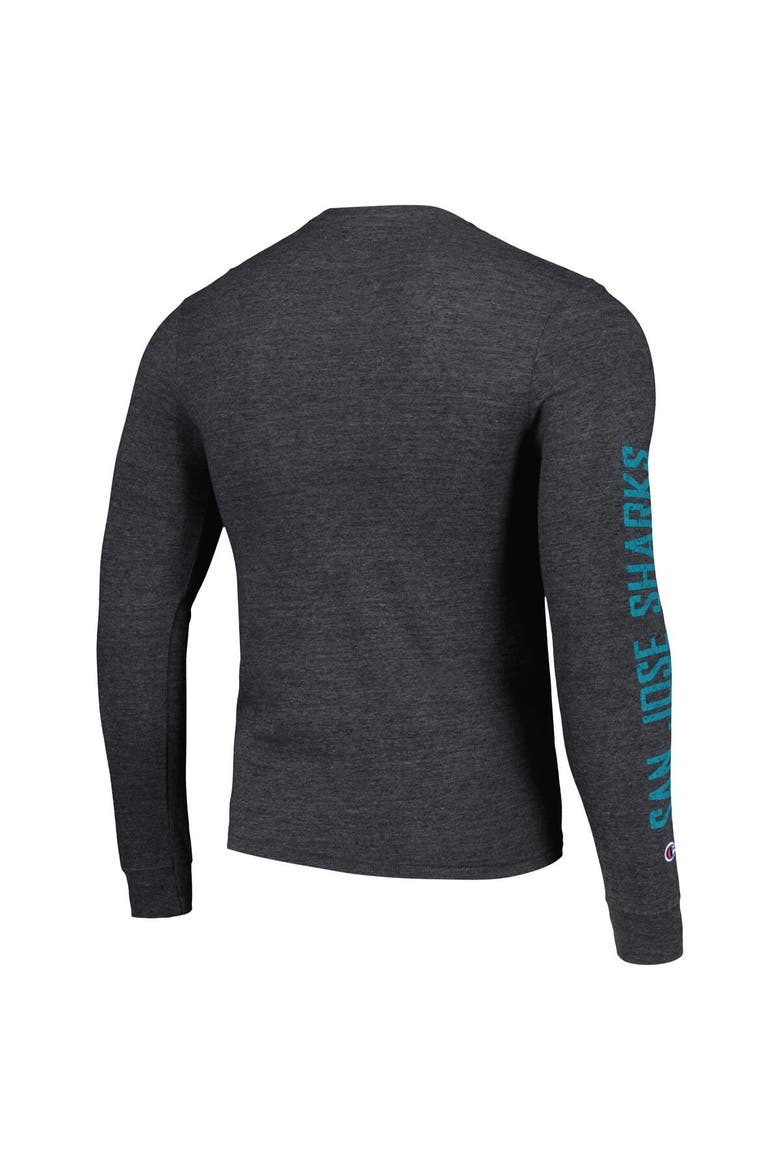 Men's Champion Heather Black San Jose Sharks Multi-Logo Tri-Blend Long Sleeve T-Shirt, Alternate, color, Heather Royal