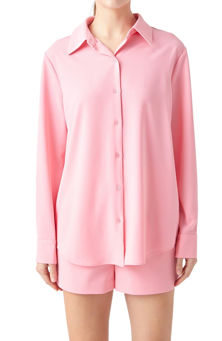 Endless Rose Solid Button-Up Shirt, Alternate, color, Light Pink