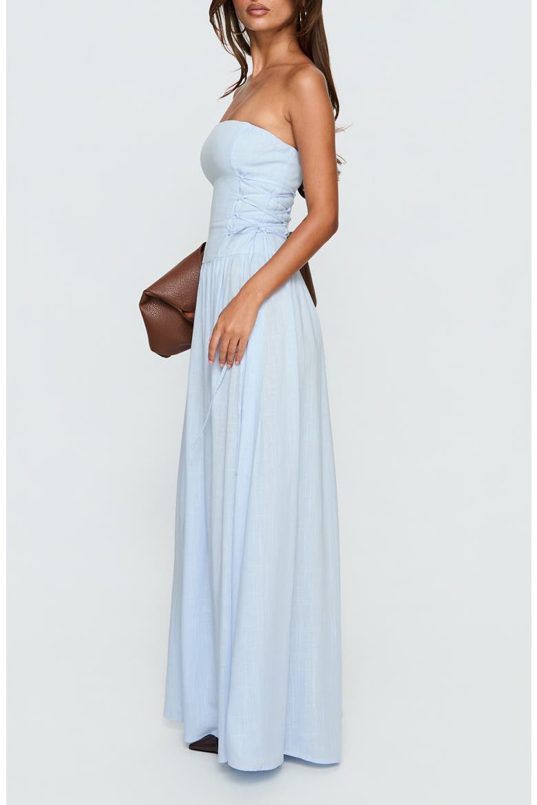 So Far So Good Strapless Linen Blend Maxi Dress, Alternate, color, BABY BLUE