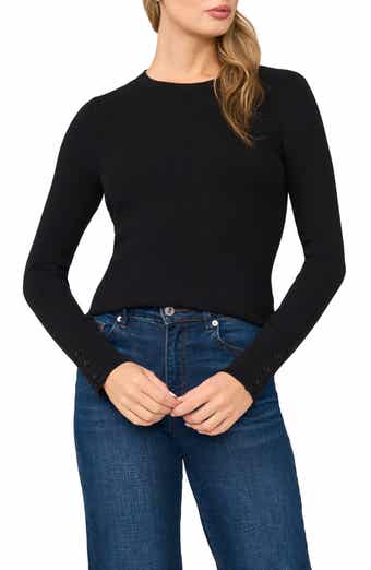 Button Cuff Rib Crewneck Sweater