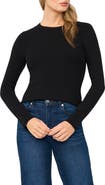 Halogen® Button Cuff Rib Crewneck Sweater