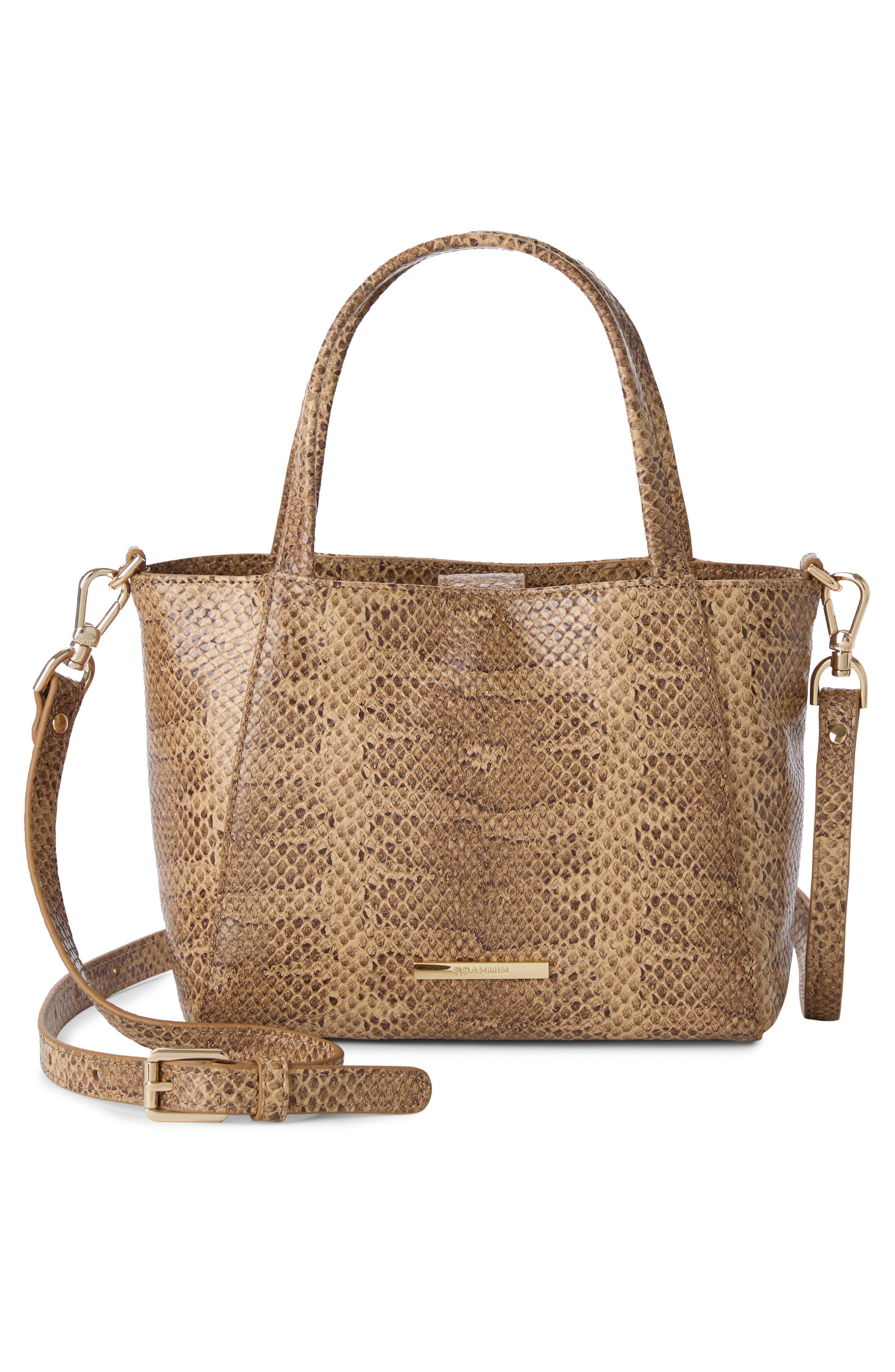 Small Mona Croc Embossed Leather Top Handle Bag, Alternate, color, LIGHT PECAN