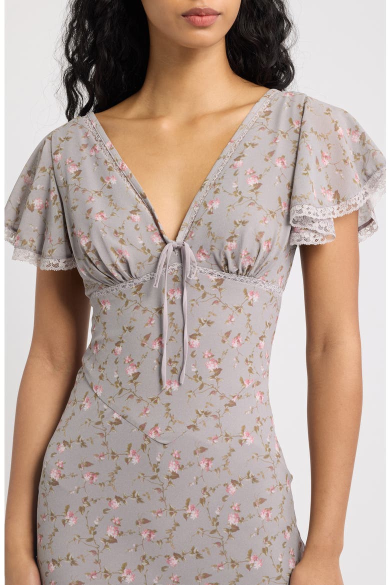 Amina Floral Flutter Sleeve High-Low Gown, Alternate, color, LILAC VINTAGE FLORAL PRINT