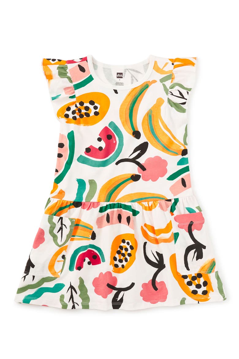 Flutter Sleeve Pocket Dress, Main, color, Painted Tropical Fruit