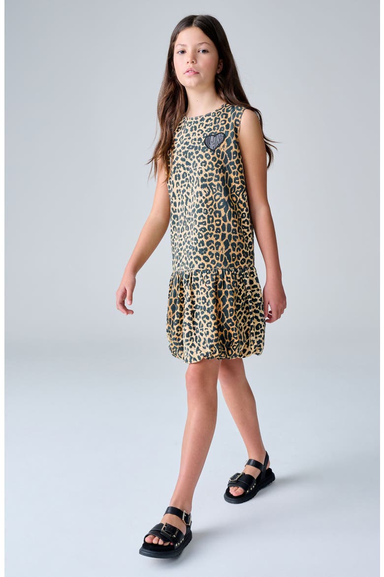 Kids' Leopard Print Bubble Hem Dress, Alternate, color, BROWN