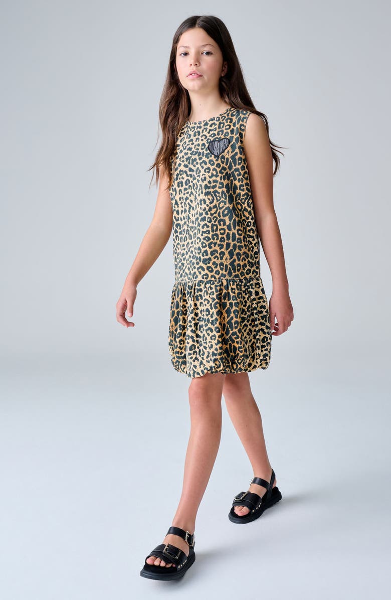smALLSAINTS by ALLSAINTS Kids' Leopard Print Bubble Hem Dress, Alternate, color, Brown