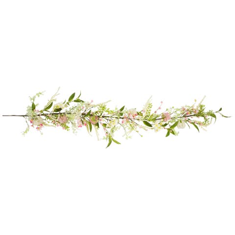 Hydrangea and Berry Floral Spring Garland - 5' - Pink and White