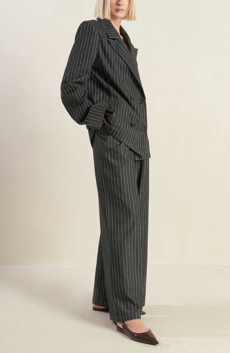 FREEMARKET Stripe Double Breasted Denim Blazer, Alternate, color, Indigo