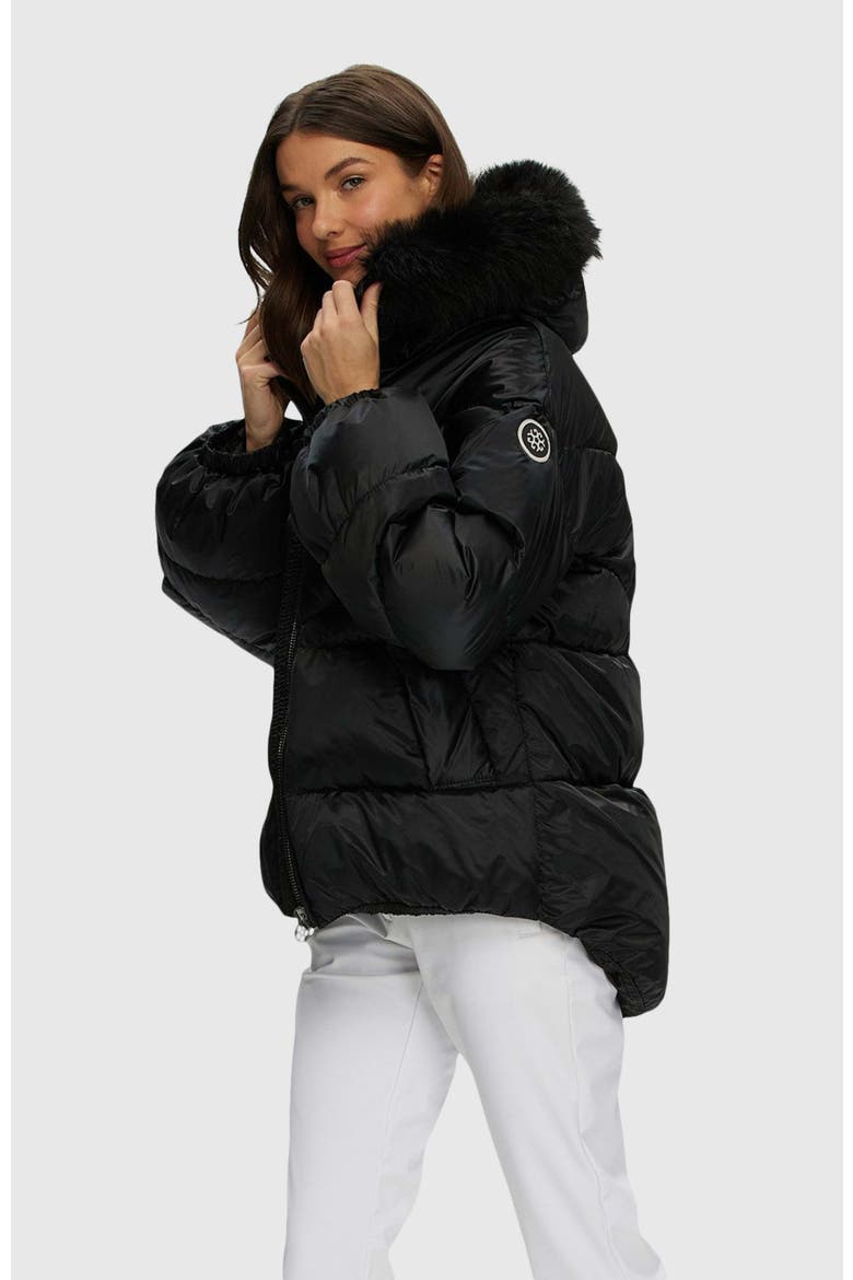 Apres-Ski High-Low Jacket With Detachable Trim, Alternate, color, BLACK/BLACK