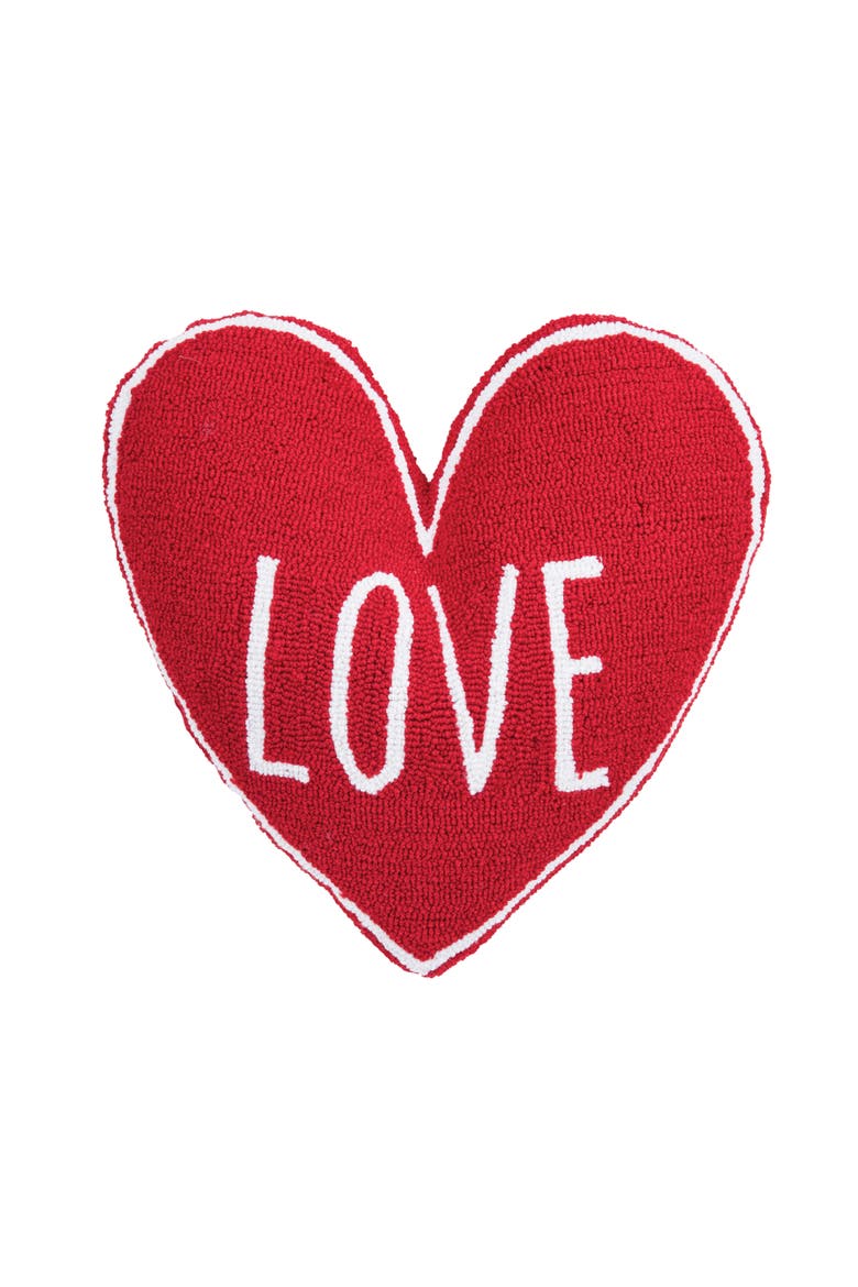 "LOVE" Heart Shaped Hooked Valentine's Day Accent Throw Pillow 18", Main, color, Red