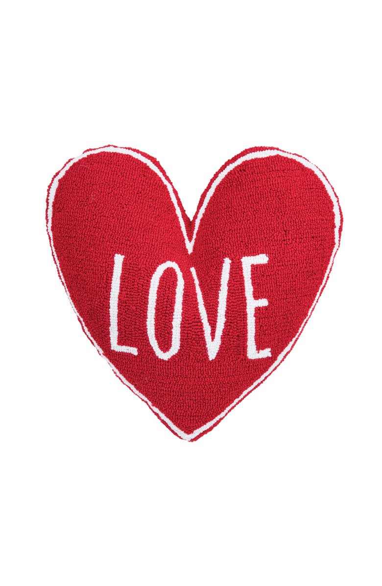 C&F Home "LOVE" Heart Shaped Hooked Valentine's Day Accent Throw Pillow 18", Main, color, Red