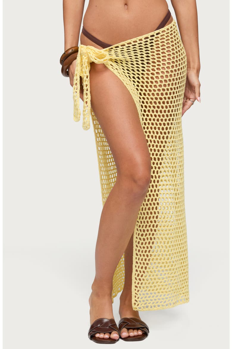 Avigail Crochet Cotton Maxi Sarong, Main, color, YELLOW