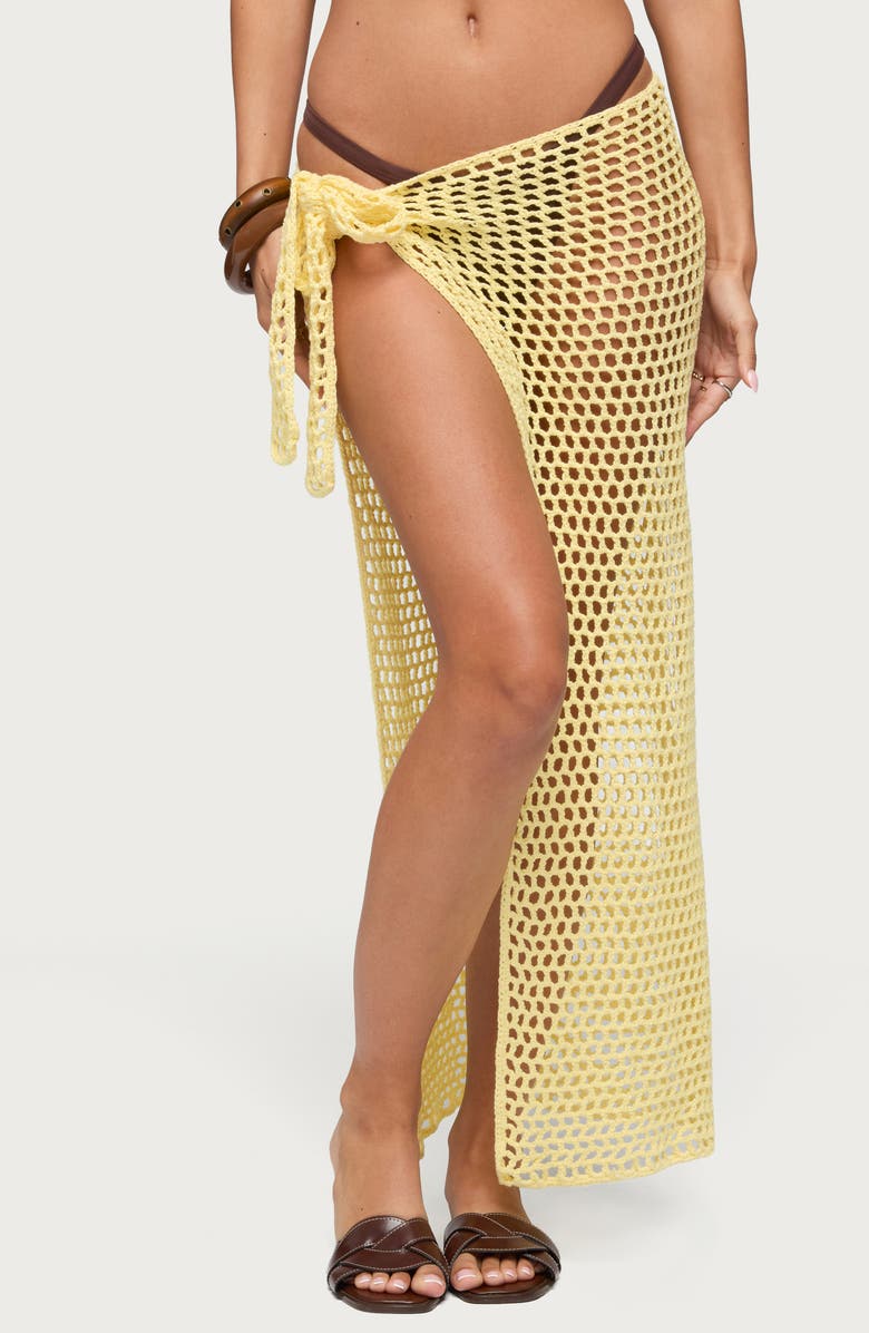 EDIKTED Avigail Crochet Cotton Maxi Sarong, Main, color, Yellow