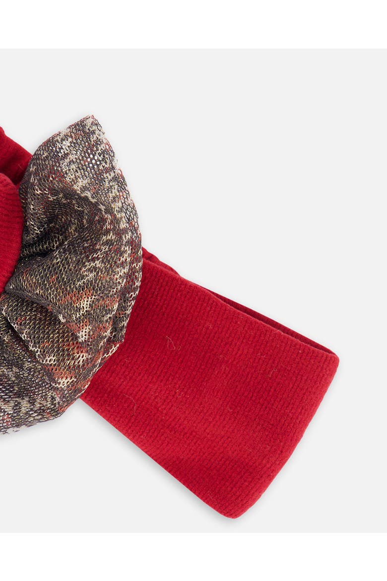 Girl's Headband With Glittering Tulle Bow Red Plaid, Alternate, color, Jester Red