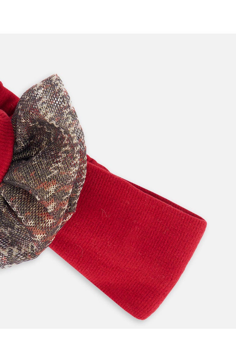 Deux par Deux Girl's Headband With Glittering Tulle Bow Red Plaid, Alternate, color, Jester Red