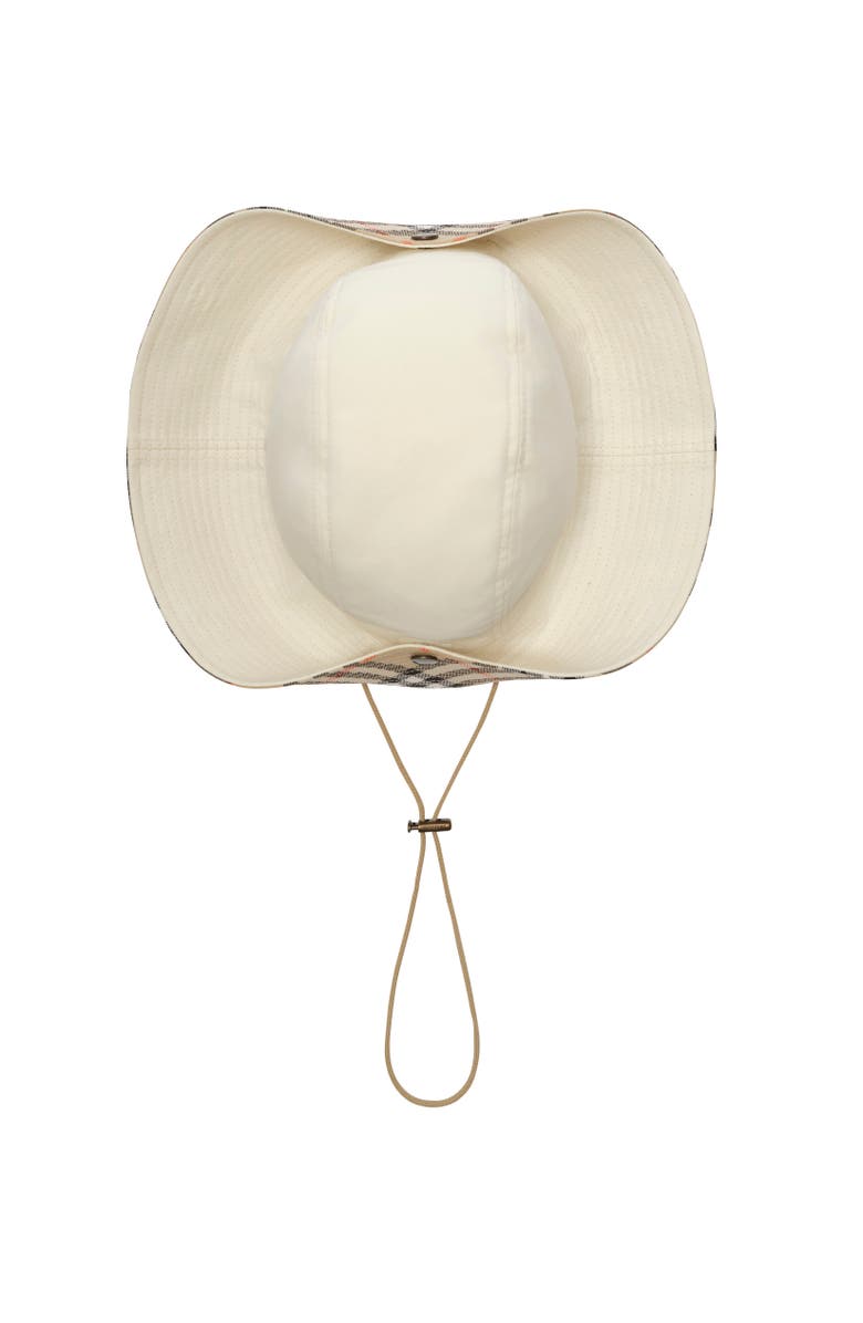 Burberry Check Brim Tropical Gabardine Hat, Alternate, color, Tundra White