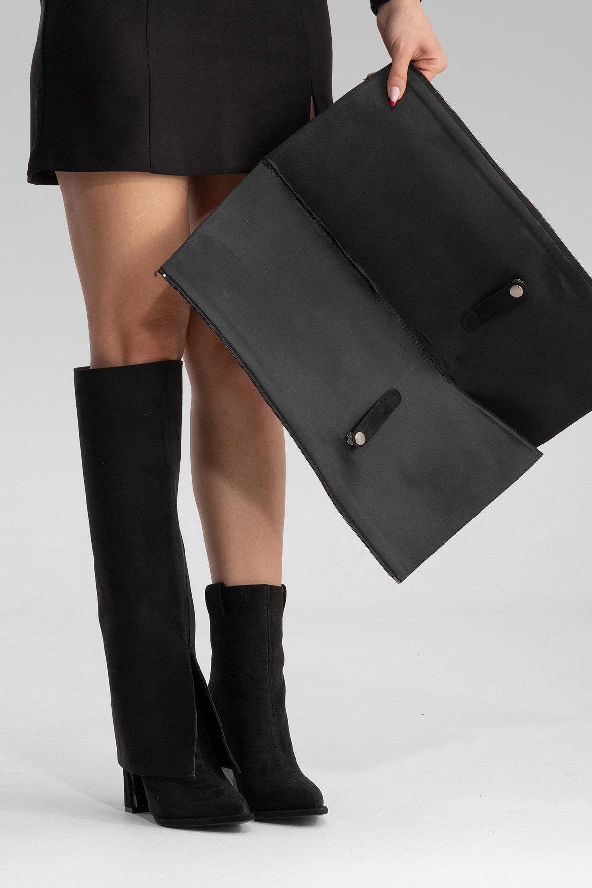 Aja Block Heel Convertible Knee High Boot, Alternate, color, Black Suede Faux Leather