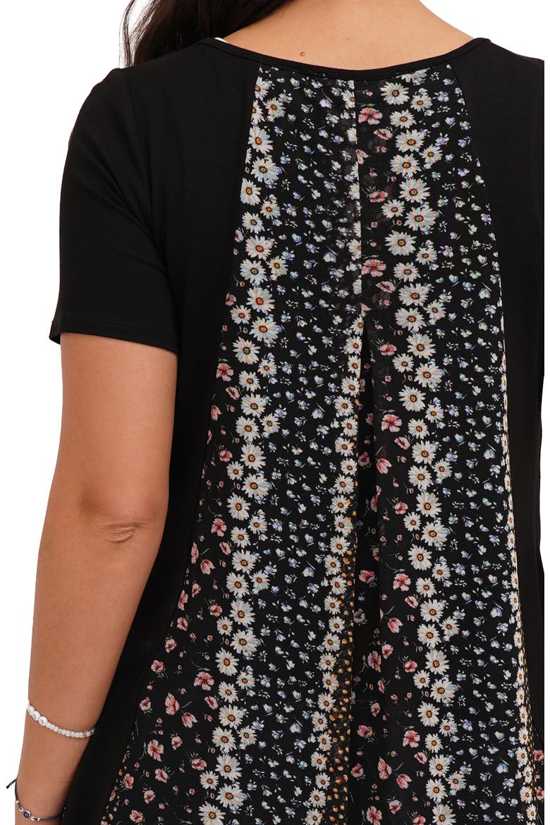 Print Mesh Back T-Shirt, Alternate, color, BLACK/ DAISYCHAIN