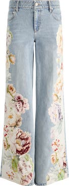 Alice + Olivia Amazing Floral Appliqué Baggy Jeans