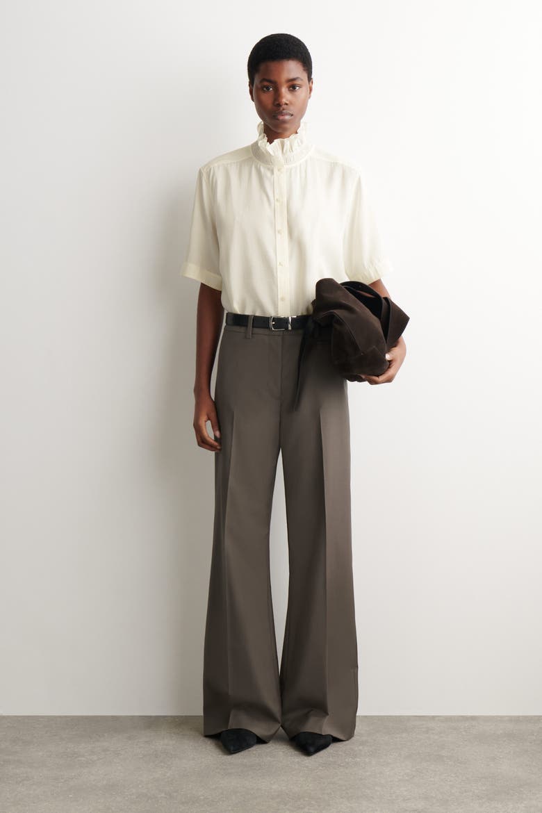 Ruffle-Collar Modal Blouse, Alternate, color, IVORY