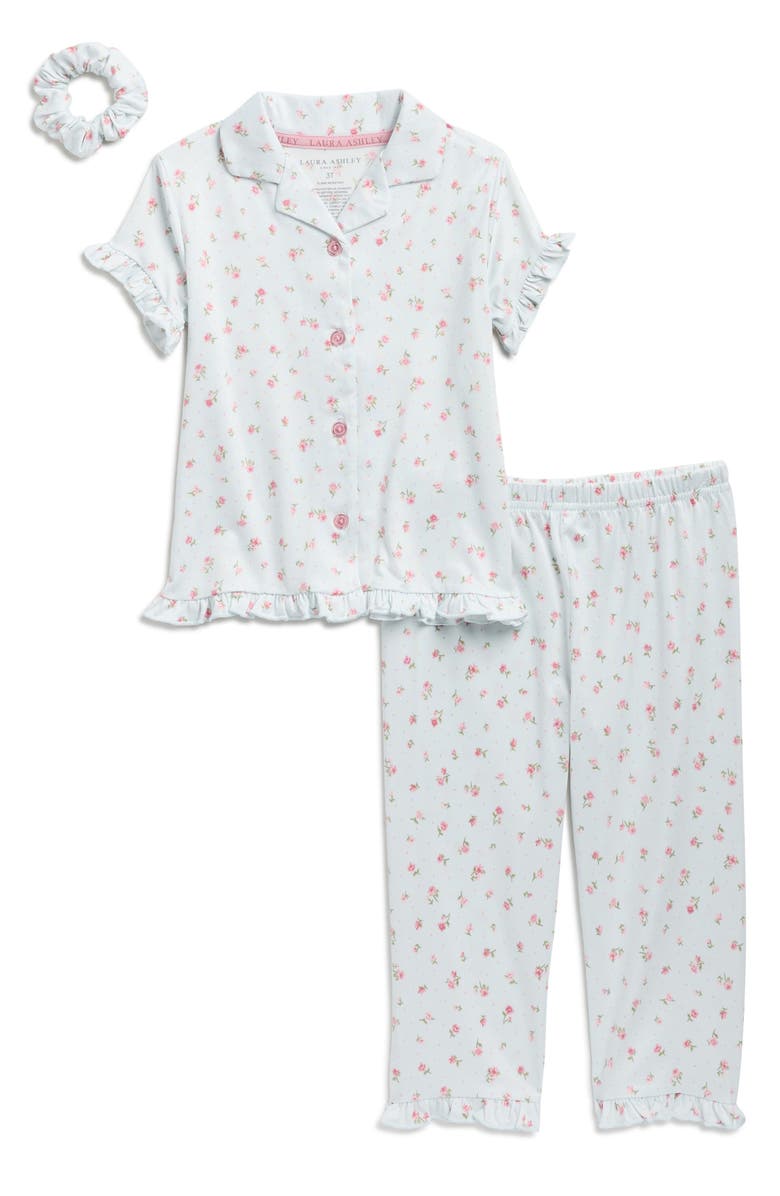 Laura Ashley Kids' Velour Two-Piece Pajamas & Scrunchie Set, Main, color, Blue Floral
