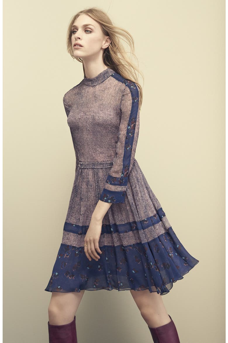 Static Print Silk Blend Dress, Alternate, color, DEWBERRY