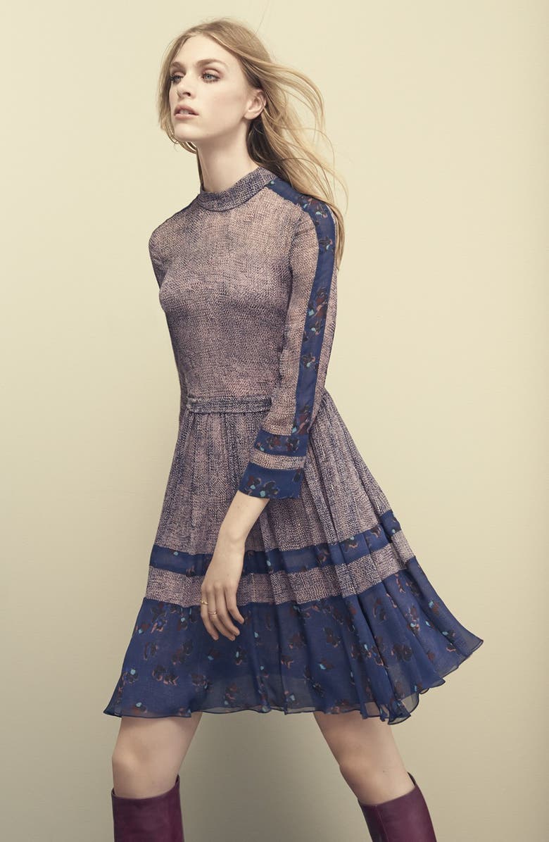 Rebecca Taylor Static Print Silk Blend Dress, Alternate, color,