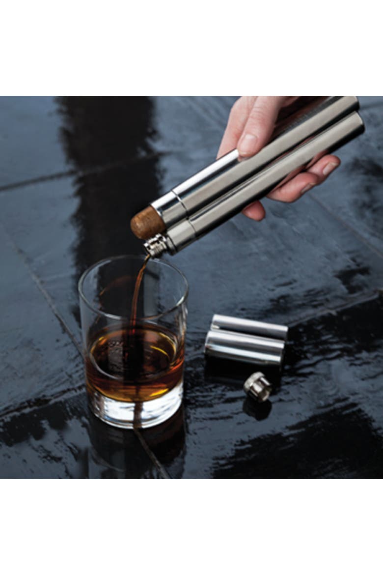 Cigar Holder and Flask in Stainless Steel, Alternate, color, Silver