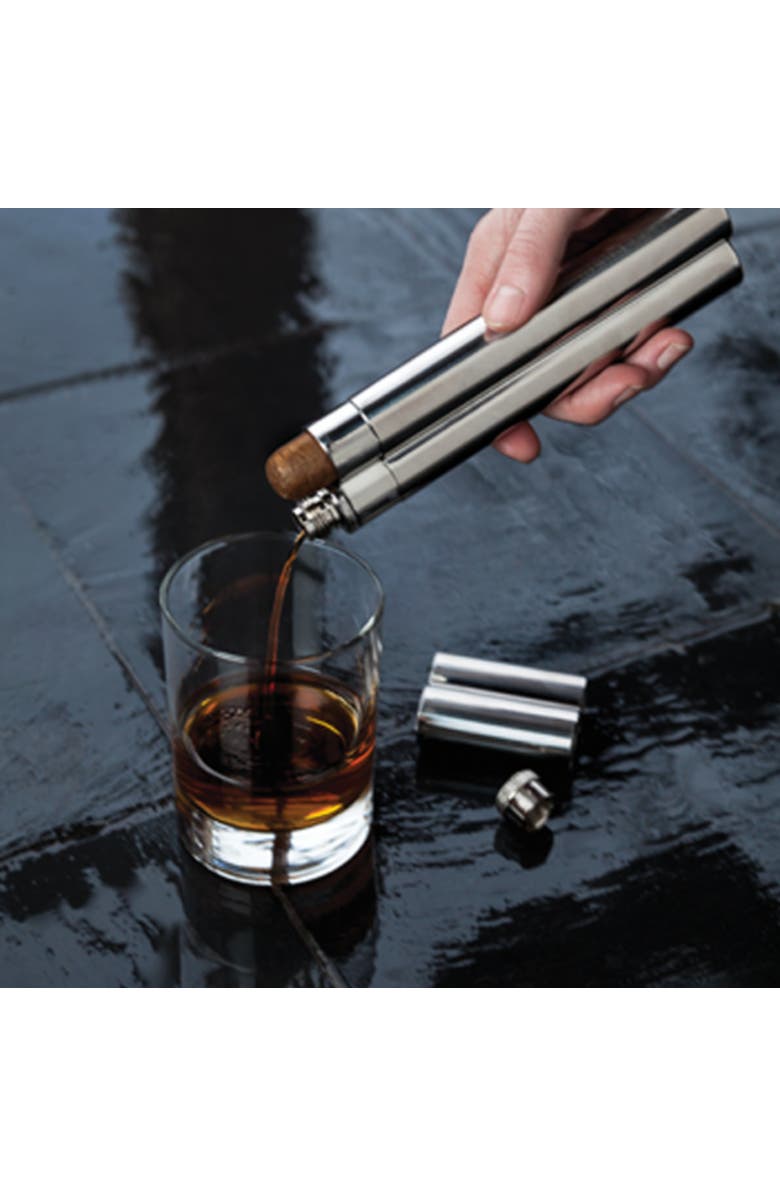 Viski Cigar Holder and Flask in Stainless Steel, Alternate, color, Silver