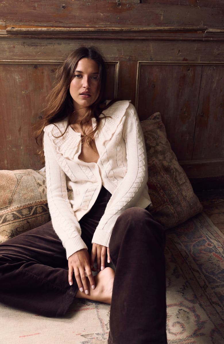 Boden Scallop Collar Wool, Cotton & Alpaca Pointelle Cardigan, Alternate, color, Warm Ivory Melange