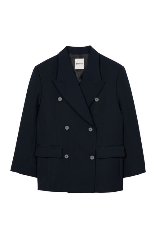 Sandro Royal Oversized Wool-blend Blazer In Navy Blue