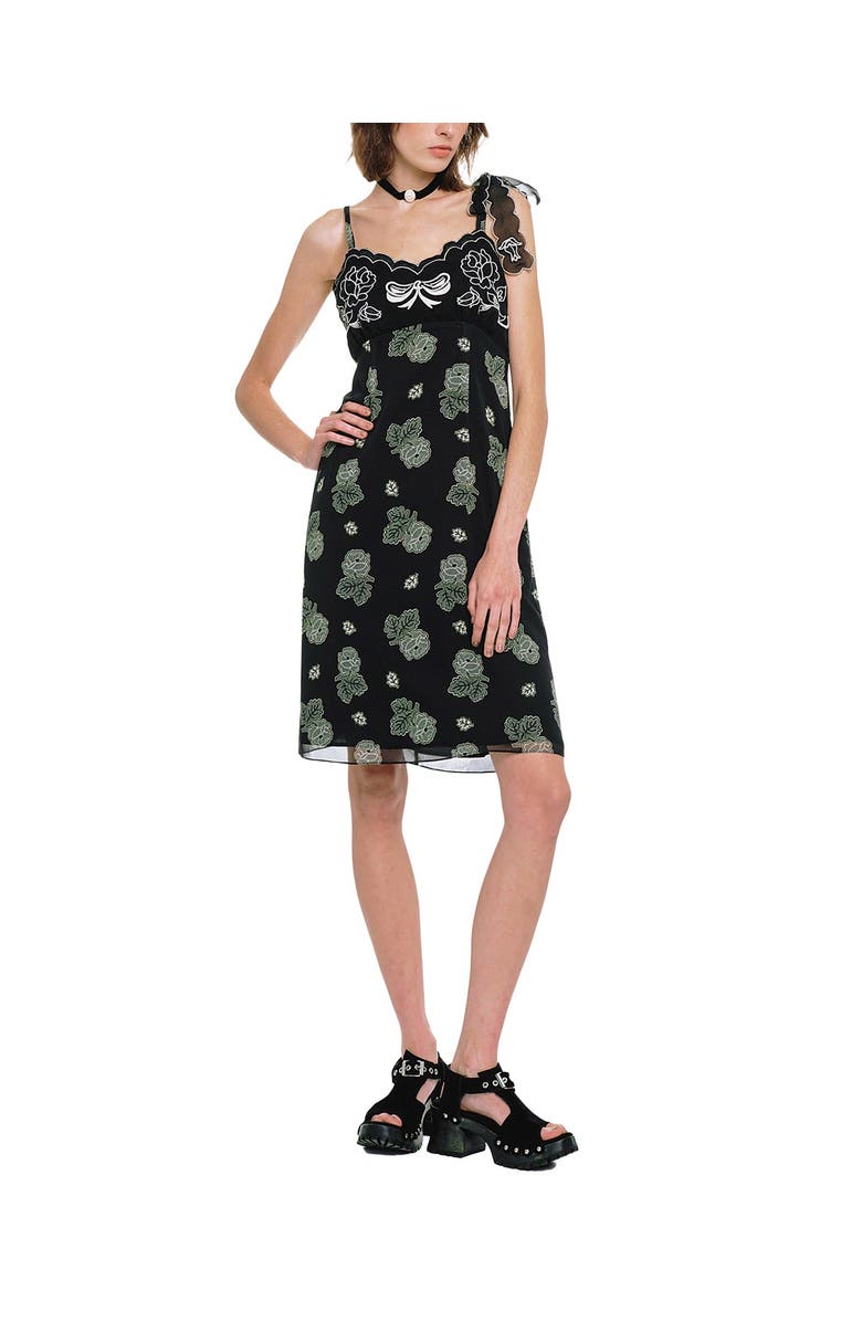 Anna Sui Ribbon Handkerchief Satin Print Dress, Alternate, color, Black