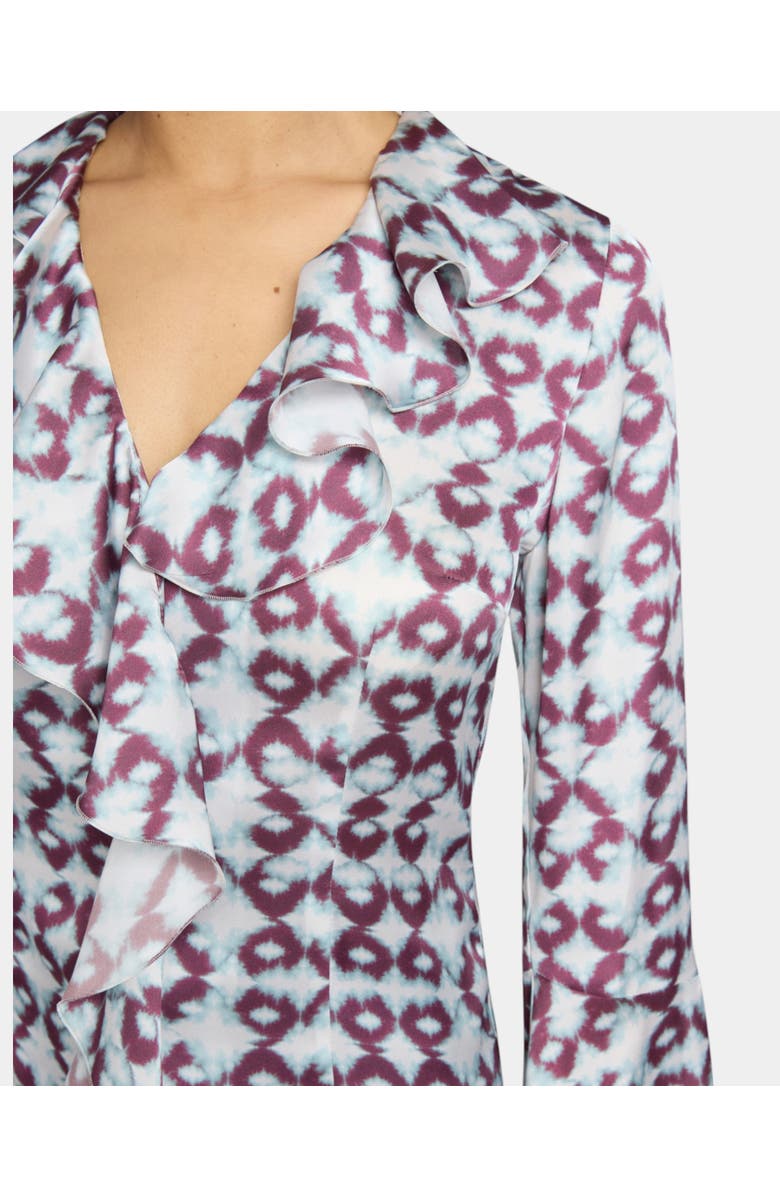 Santorelli SYDNEY Long Sleeve Button Down Blouse with Ruffles in Graphic Printed Charmeuse, Alternate, color, 