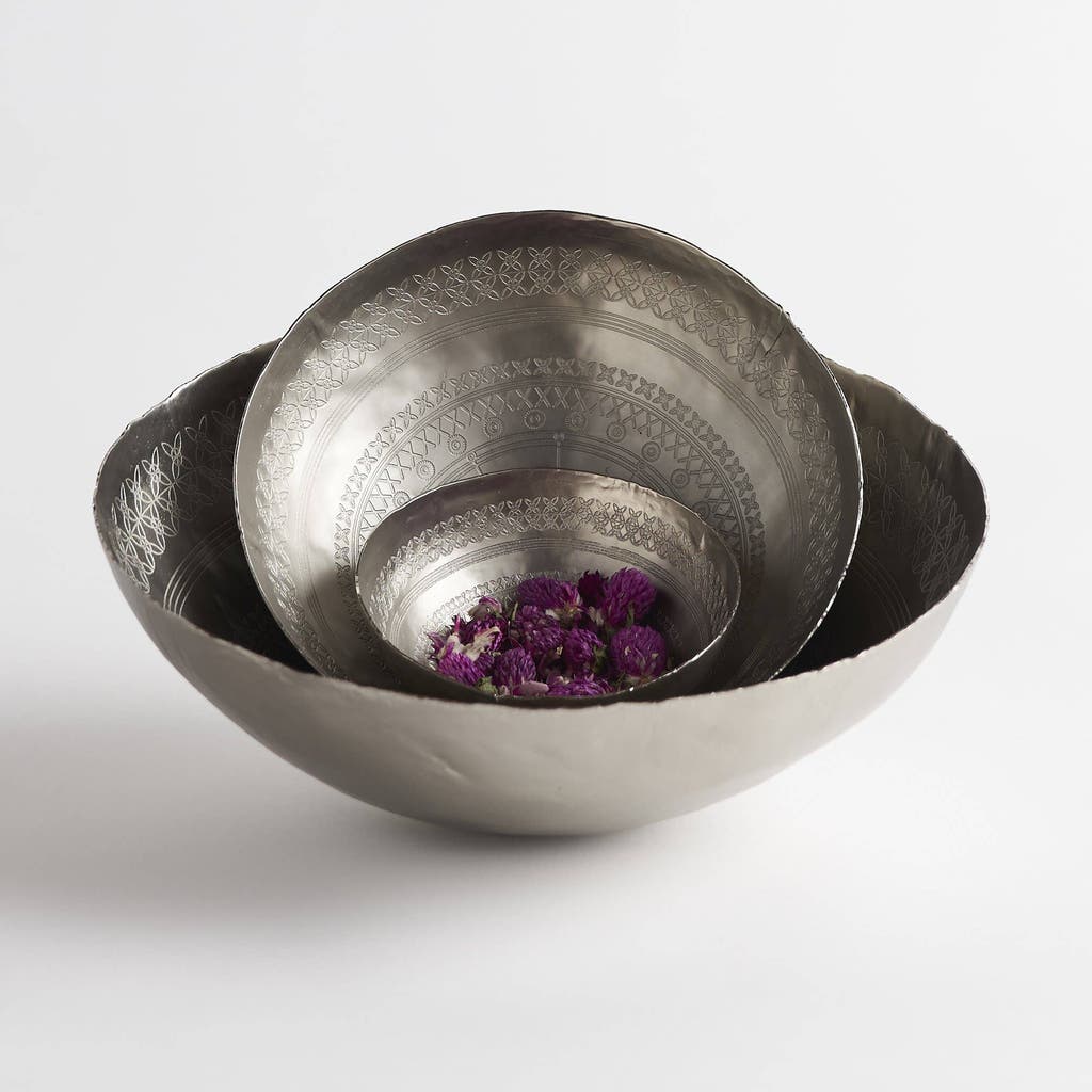 The Collective Mandala Bowls Assorted Set Of 3 In Nickel