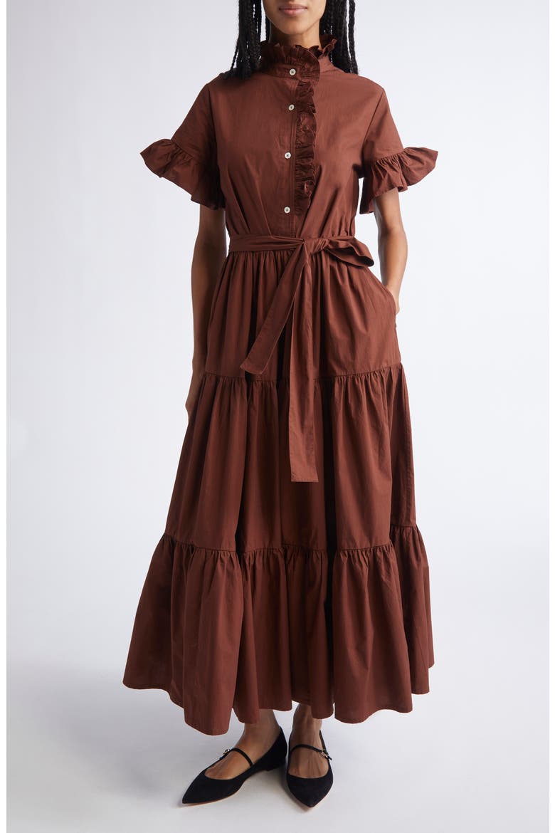 Victoria Ruffle Front Dress, Main, color, CHOCOLATE
