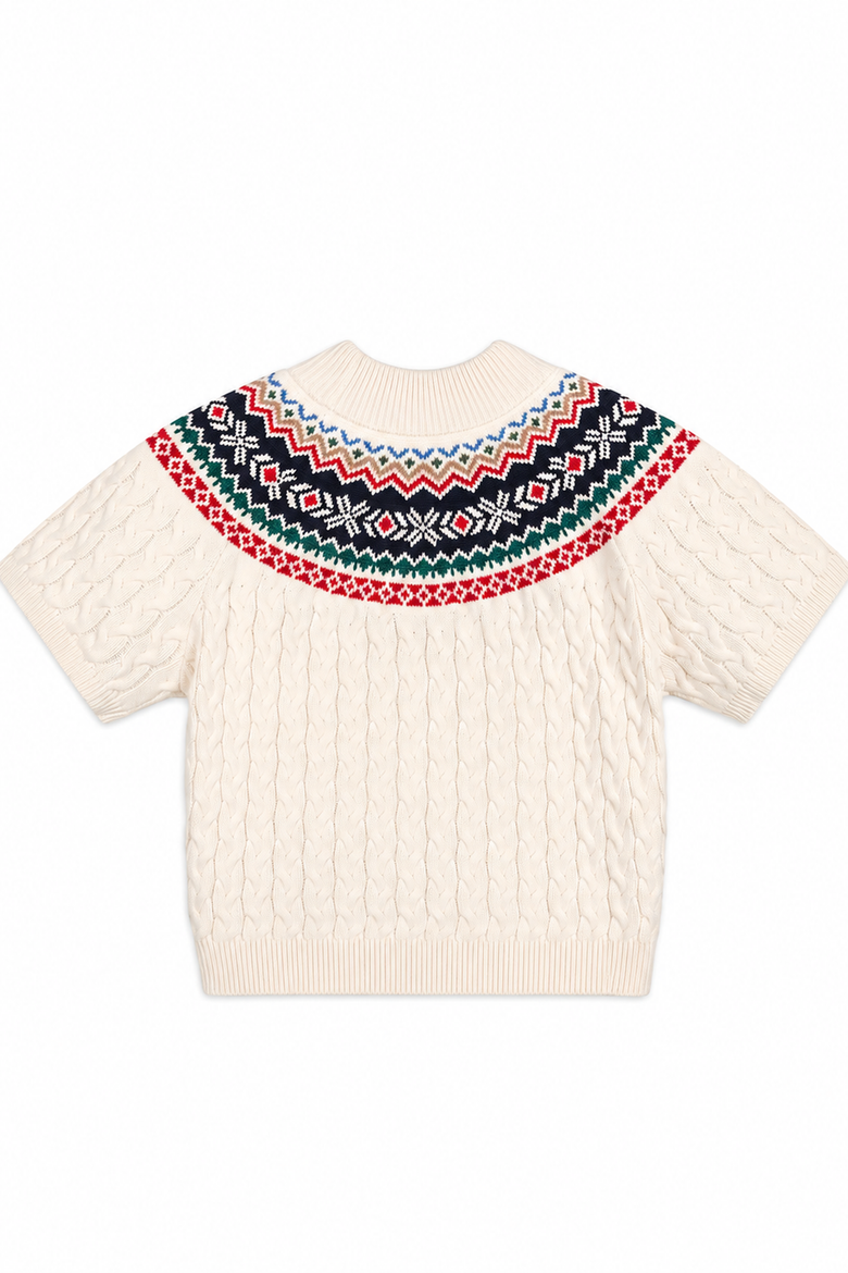 Kids' Organic Mock Neck Cable Sweater, Alternate, color, Ivory and Multi Fair Isle