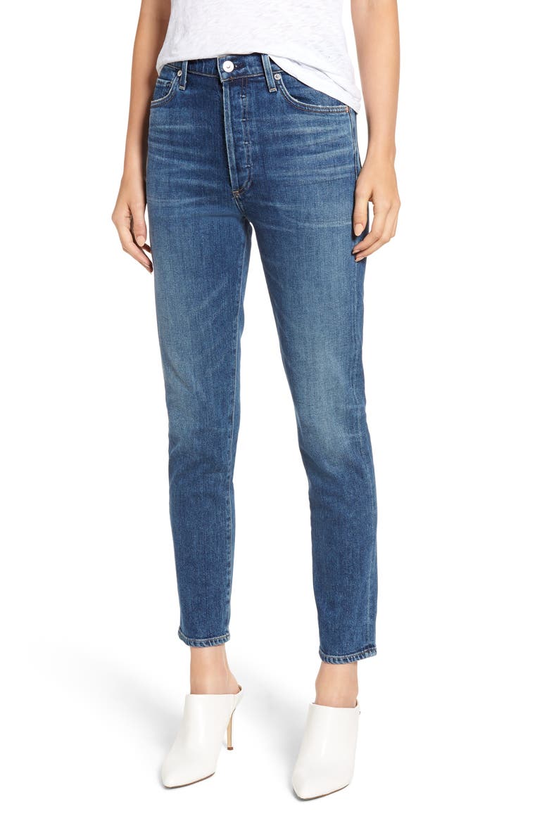 Olivia High Waist Ankle Slim Jeans, Main, color, SOLO