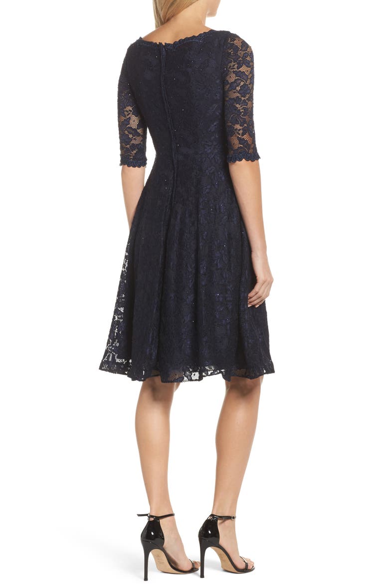 Fit & Flare Lace Dress, Alternate, color, NAVY
