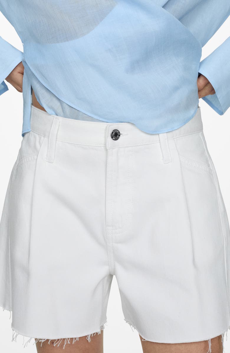 MANGO Pleat Front Raw Hem Denim Cutoff Shorts, Alternate, color, White